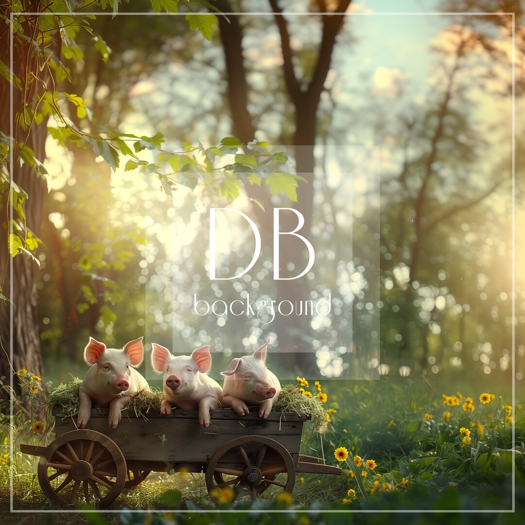 Spring Digital Background | Little Pigs in Wagon Digital Background ...