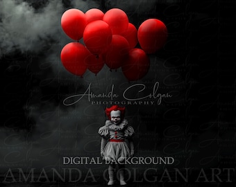 Halloween Digitaler Hintergrund | Roter Ballon Digitaler Hintergrund | Clown Digitaler Hintergrund | Zusammengesetzter Hintergrund für Fotografie | Gruselig