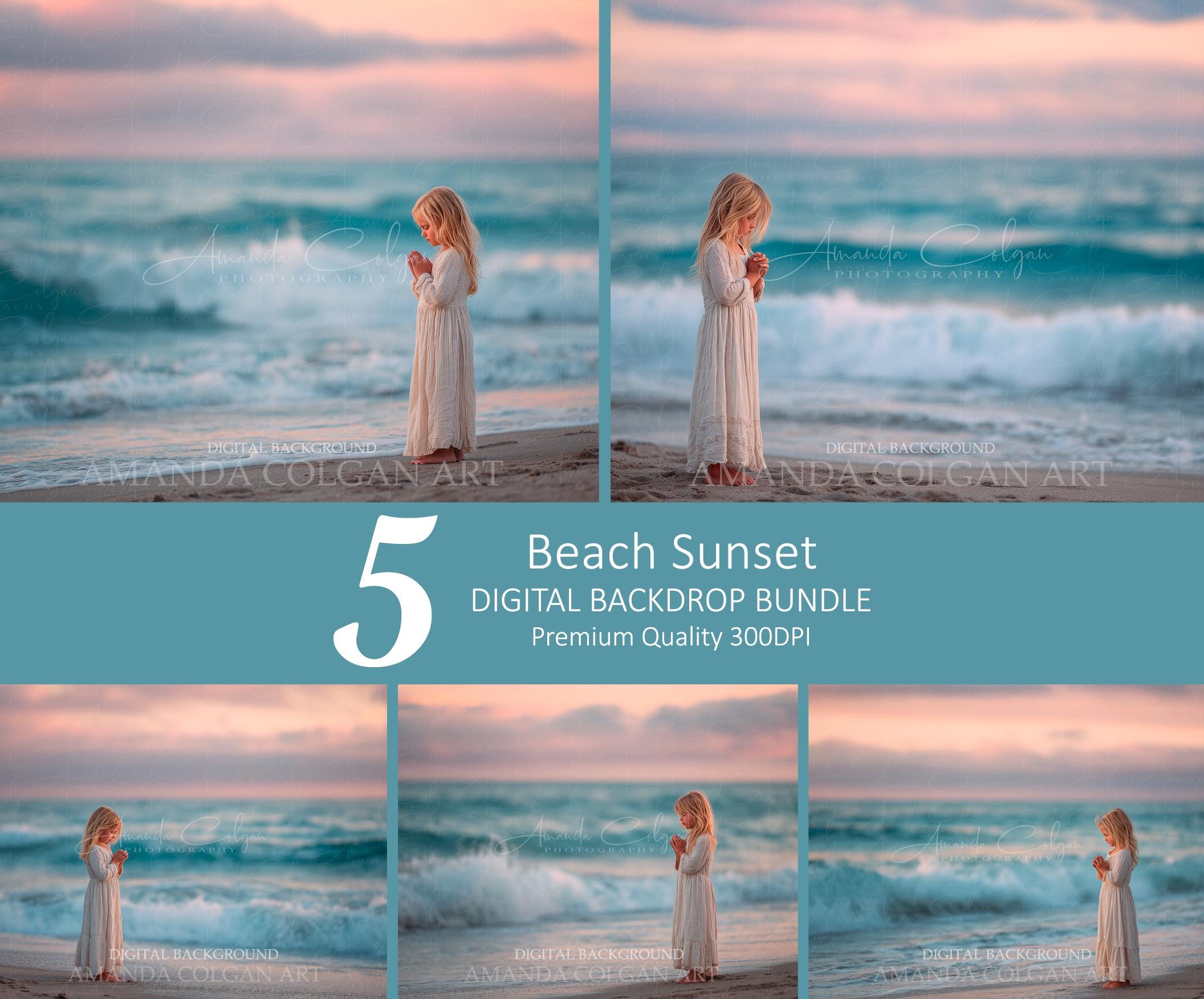 Beach Photography Backdrop Bundle: Sunset, Ocean, Sand (digital ...