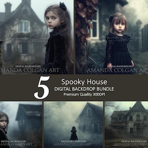5 Halloween Digital Backdrop Bundle | Spooky House Digital Background | Haunted House Digital Backdrop | Halloween Background for Composites