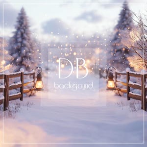 May include: A snowy winter scene with a wooden fence, two lanterns, and a white background with the text "DB background".