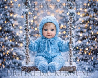 Digitaler Hintergrund für Neugeborenenschaukel | Winterlicher digitaler Hintergrund | PNG, Gesicht hinzufügen, Gesicht einfügen