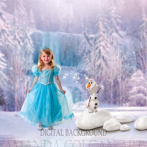 Frozen Water Digital Backdrop | Frozen Waterfall Digital Background | Winter, Frozen Woods, Ice, Snow, Snowman, Composite for Photography
