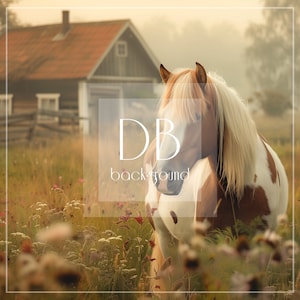Spring Digital Background | Brown and White Horse Digital Background | Pony Digital Backdrop | Fine Art Photography Digital Background