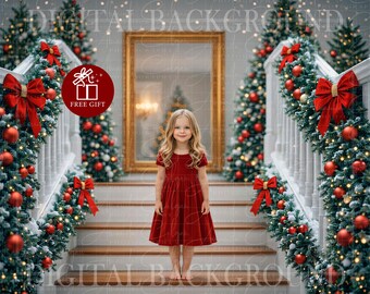 Weihnachtlicher digitaler Hintergrund | Festlicher Treppen-Hintergrund