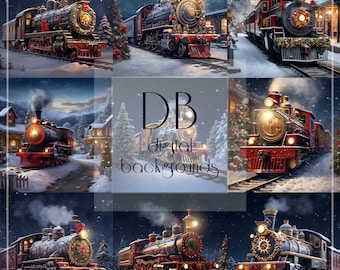 Magical Christmas Train Digital Background Collection | Christmas Digital Background | Train Digital Background | Digital Background Bundle