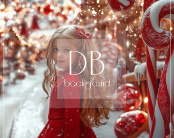 Christmas Digital Background | Gingerbread Village Digital Backdrop | Candy Canes, Peppermints, Christmas Village | Composite Background