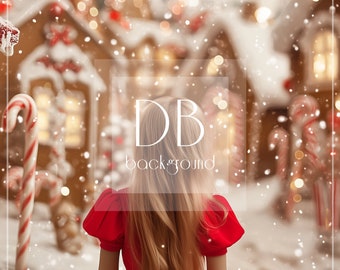 Christmas Digital Background | Gingerbread Village Digital Backdrop | Candy Canes, Peppermints, Christmas Village | Composite Background