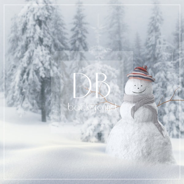 Snowman Digital Background with Snow Overlay | Photoshop Background | Winter Digital Background