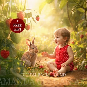 Digitale lenteachtergrond | Digitale achtergrond Bunny Rabbit op Strawberry Field
