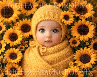 Digitaler Hintergrund für Neugeborene | Digitaler Sonnenblumen-Hintergrund | PNG, Gesicht hinzufügen, Gesicht einfügen