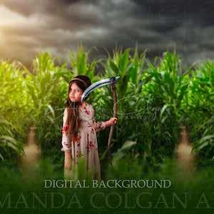 Halloween Digital Backdrop | Corn Field Digital Background | Sickle PNG Included | Spooky, Halloween Night, Overlay | Composite Backdrop