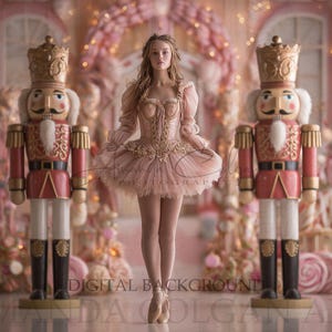 Christmas Digital Backdrop | Nutcracker Digital Background | Pastel, Christmas, Snow, Candyland, Dance | Digital Background for Composites
