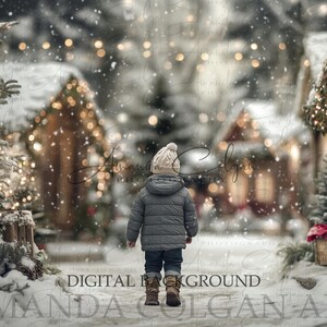 Fondo digital navideño / Fondo digital de pueblo encantado / Invierno, nieve, composición