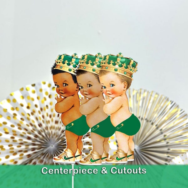 Green Diaper Prince Cutouts Centerpieces Boy Baby Shower Birthday Royal Party Table Diaper Cake Topper Decoration