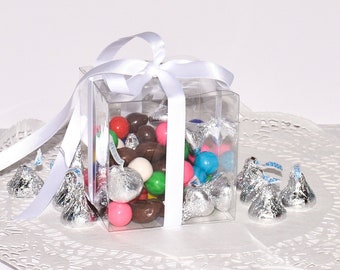 Set of 24 Clear Favor Boxes: 3" Wedding Candy Boxes