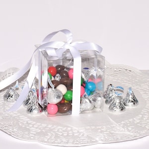 Set of 24 Clear Favor Boxes, 3&quot; x 3&quot; Transparent Favor Box for Wedding Bridal Shower, Clear Candy Box