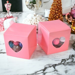 Heart Window Pink Gift Boxes 2&quot; x 2&quot; x 2&quot;, Wedding Baby Shower Party Favor Box,