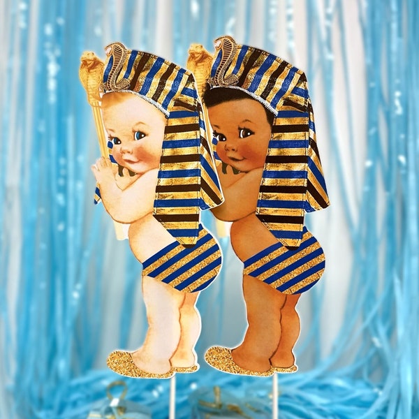 Egyptian Pharaoh Little Prince Centerpiece, Gold Royal Blue Baby Shower Birthday, Diaper Cake Table Decoration