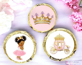 Princess Baby Shower Candy Kiss Stickers: Pink & Gold Party Favors