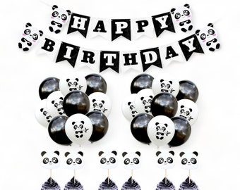 Panda Birthday Party Decor Balloon Banner Cake Toppers Set, Birthday Boy Girl Decoration