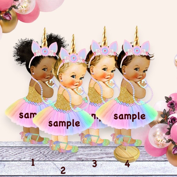 Unicorn Princess Rainbow Cutouts Centerpiece Tutu Horn Baby Shower Baby Girl Birthday Decor