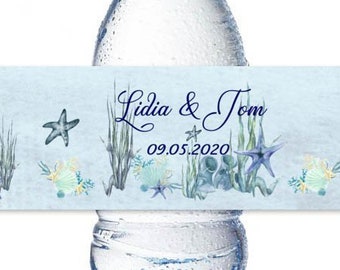 25 Beach Wedding Water Bottle Labels, Ocean Party Stickers for Bridal Shower
