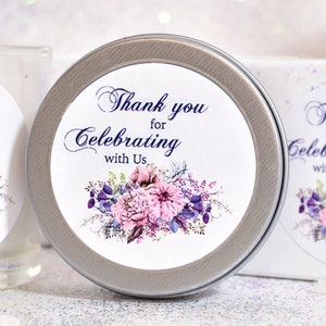 Purple Floral Favor Labels: Rustic Wedding Stickers, Bridal Shower Thank You
