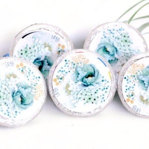 Aqua Hydrangea Chocolate Kisses Stickers, Winter Baby Shower, Wedding Birthday  Party Favor Labels, Mint Floral Gardenia Labels
