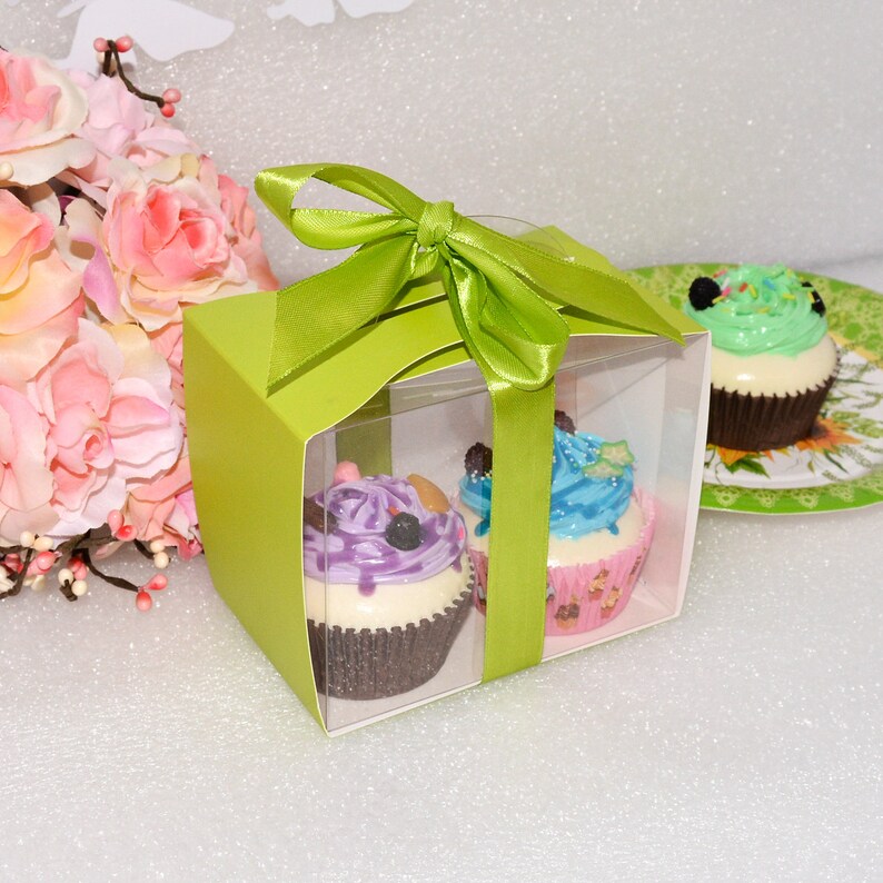 12 Lime Green Cupcake Gift Window Box Birthday Favor Box for Etsy