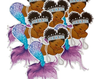 Sleeping Mermaid Cutouts Purple African American Shower Birthday Decor