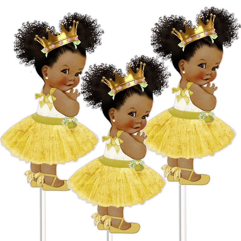 3 Gold Tutu Princess Centerpieces African American Birthday Table Decor
