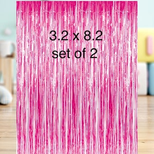 2 Hot Pink Foil Curtain Backdrop Foil Wedding Girl Birthday Decor