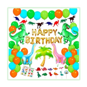 Dinosaur Birthday Party Decor Kit: Balloons, Garland, Cake Toppers