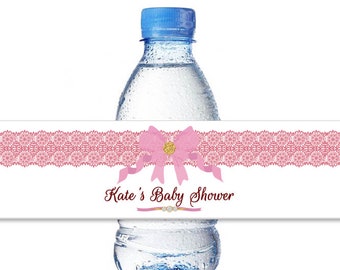 25 Personalized Baby Shower Water Bottle Labels, 25/50 Girl Water Bottle Wraps