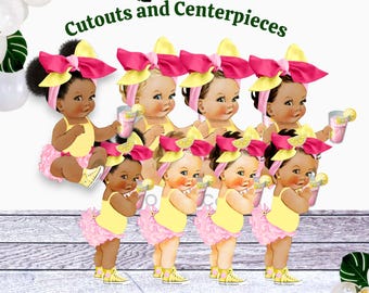 Lemonade Girl Baby Shower Centerpieces and Cutouts, Tropical Summer Birthday Luau Party Supplies