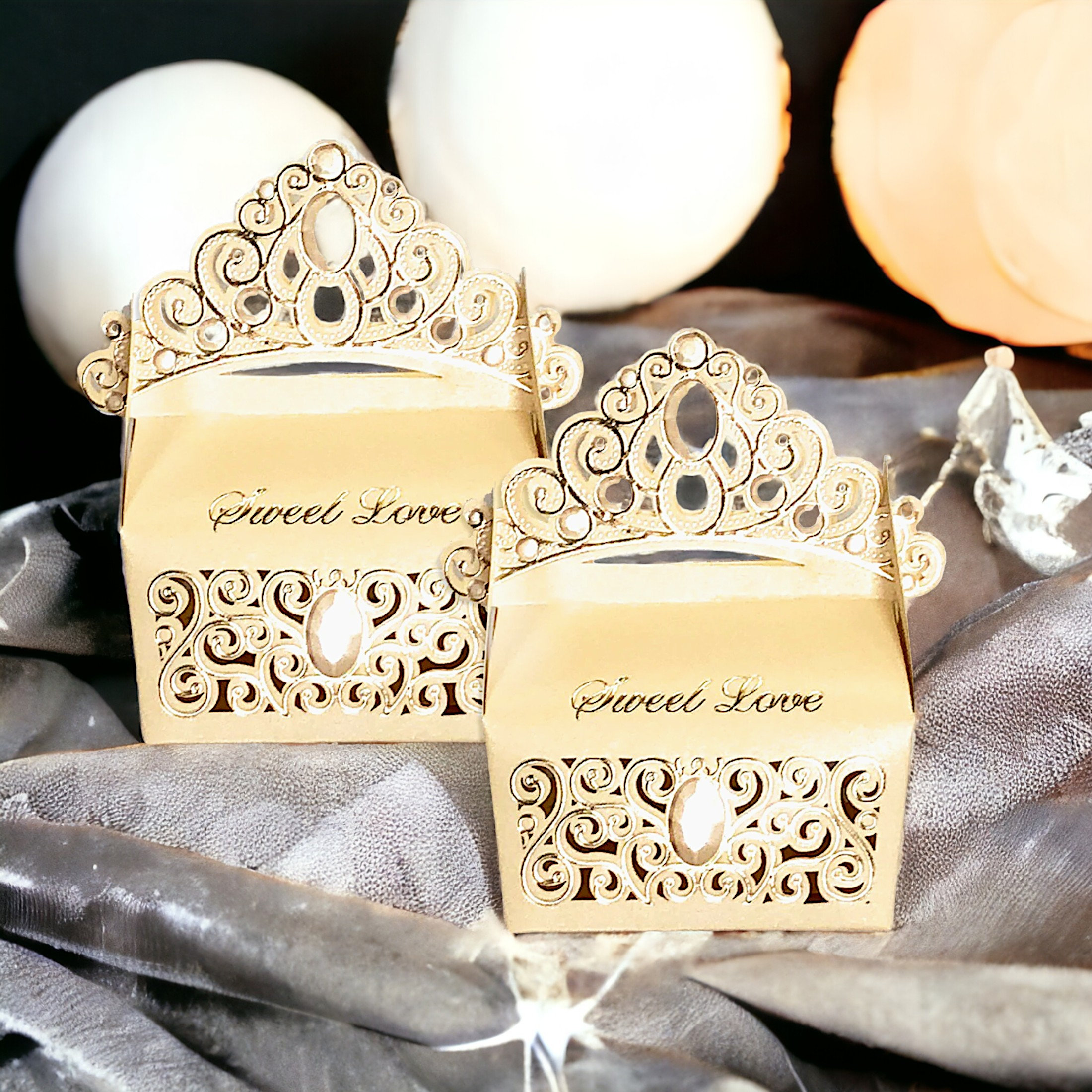 Tiara Boxes Princess Ivory Crown Tiara Favor Boxes for 1st Birthday Baby Shower ...
