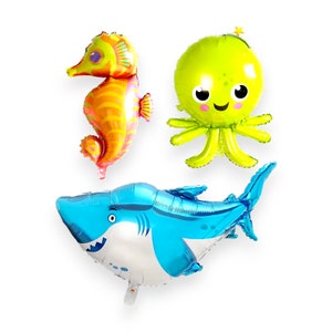 Under the Sea Party Balloons – Large Shark, Octopus & Seahorse Foil Balloons for Ocean Birthday or Pool Party Decor
