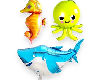 Ocean Party Balloons Shark, Octopus & Seahorse Foil Set