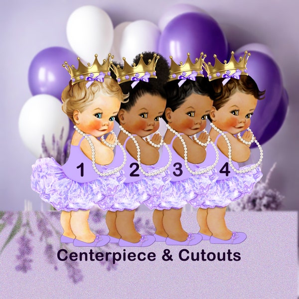 Lavender Princess Ballerina Cake Topper Centerpiece, Baby Shower Birthday Cutouts, Table Bar Decor, Diaper Cake Topper