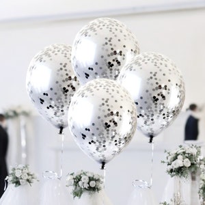 5 Silver Foil Confetti Balloons 11&quot; Birthday Bridal Baby Shower Birthday Party Supply