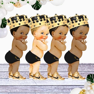 Black Diapers Little Prince Cutouts Gold Crown Sneakers Baby Shower Birthday
