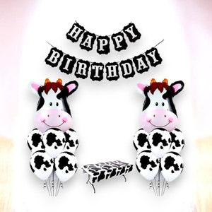 Farm Cow Balloons Kit Happy Birthday Banner Tablecloth Decoration Farm Party