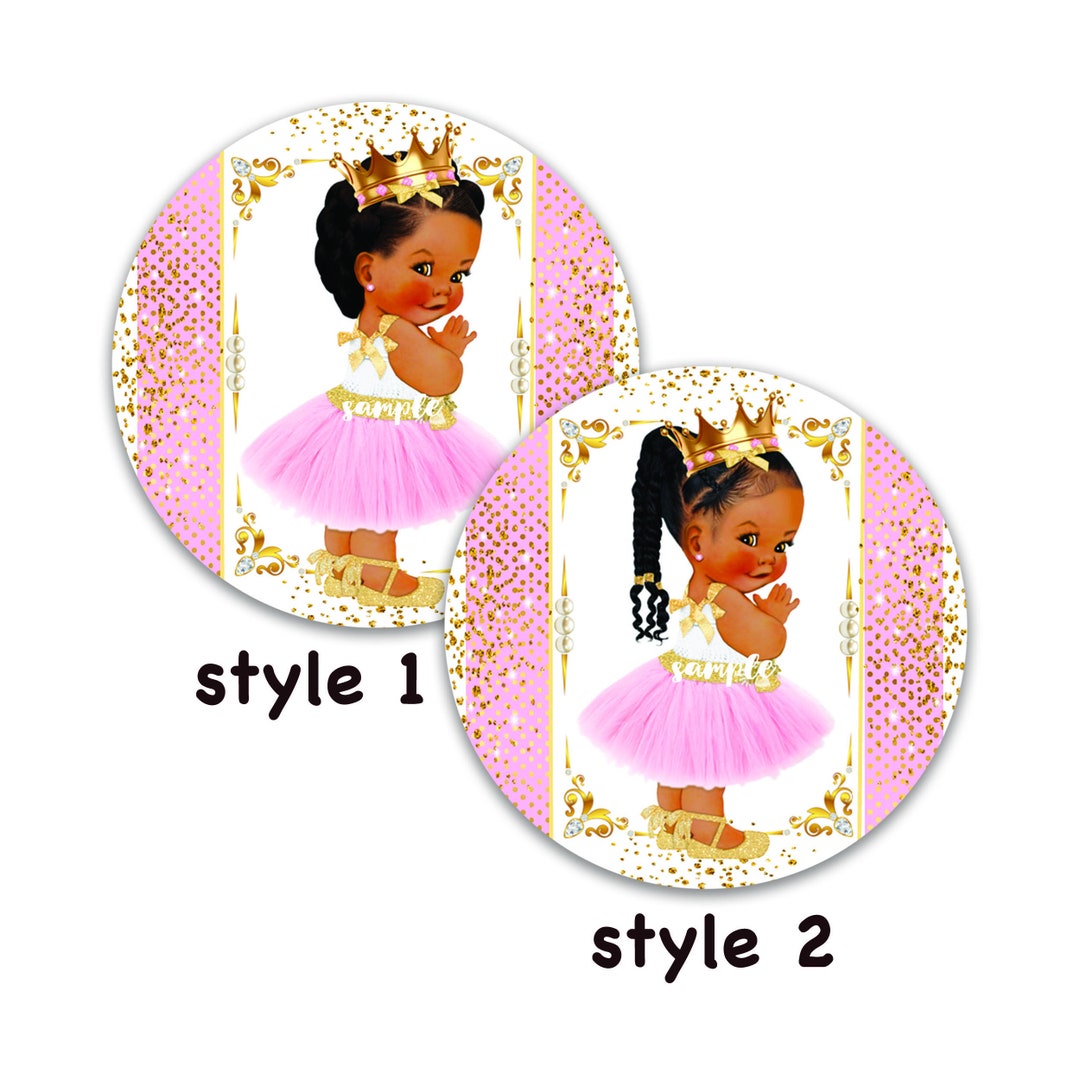 Little Princess Round Labels African American Baby Girl Shower - Etsy