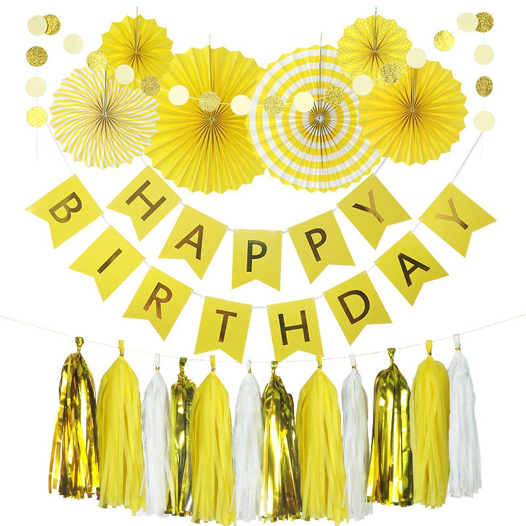 Yellow Birthday Party Decor Banner Paper Fan Tassel Bees - Etsy