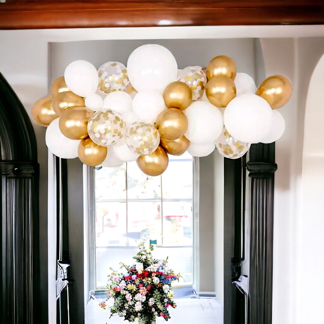 White Gold Balloons Arch Garland Kit Confetti Birthday Wedding Balloons ...