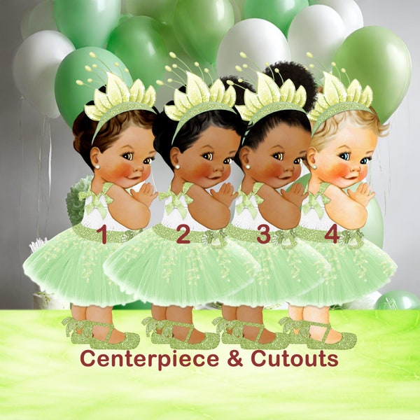Green Princess Birthday Cake Centerpiece Cutouts Leaf Tiara Party Decoration Topper Table Bar Decor