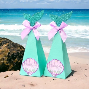 Under the Sea Gift Box, 12 Mermaid Birthday Favor Boxes, Aqua Purple Baby Shower Favors