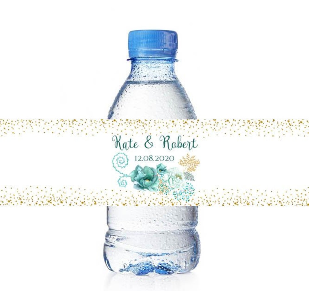 25 Custom Teal Water Bottle Labels 25/50 Mint Wedding Water Etsy