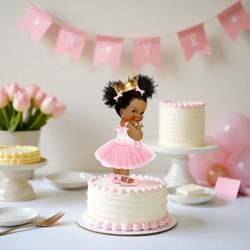 African American Princess Cutouts, Pink Tutu Paper Die Cuts, Girl Baby Shower Birthday Centerpiece Decor